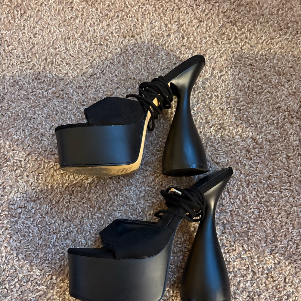 EGO Black Platform Lace-Up Heels